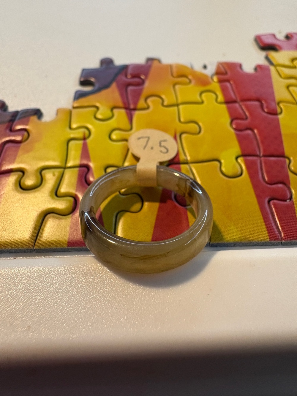 Olive Green Resin Ring - Size 7.5